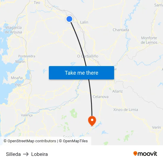 Silleda to Lobeira map