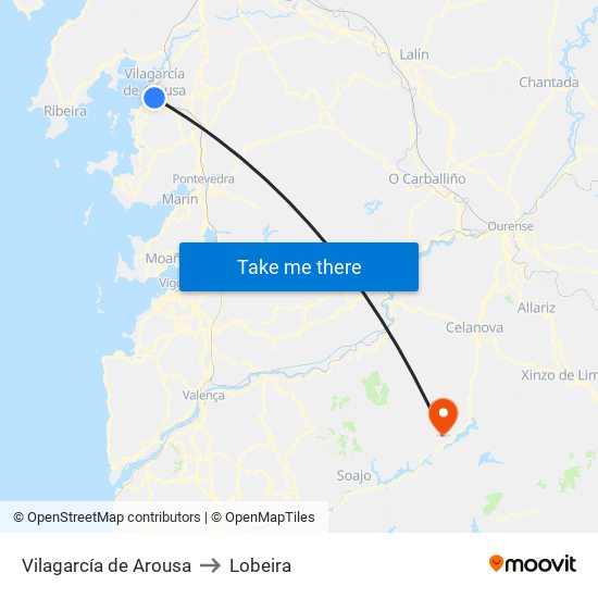 Vilagarcía de Arousa to Lobeira map