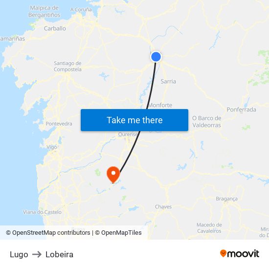 Lugo to Lobeira map