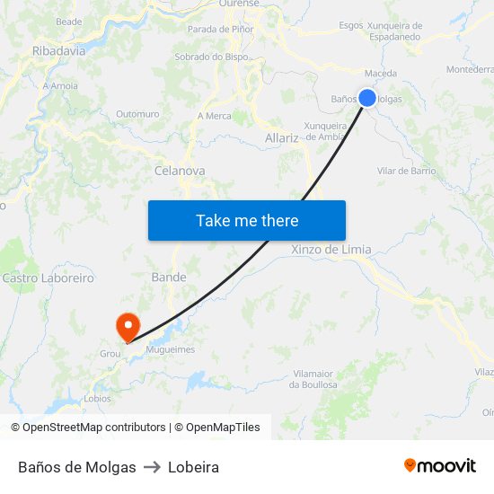 Baños de Molgas to Lobeira map