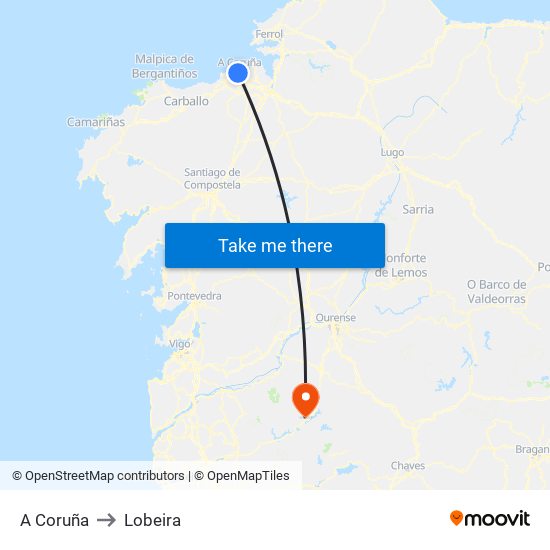 A Coruña to Lobeira map