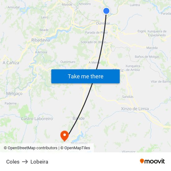 Coles to Lobeira map