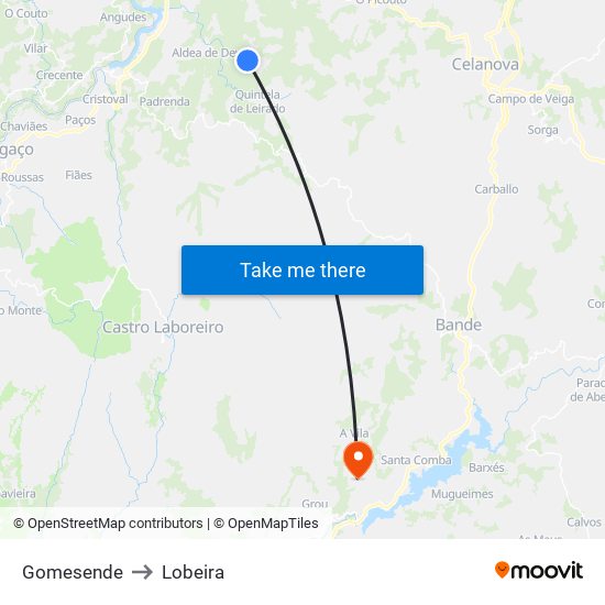 Gomesende to Lobeira map