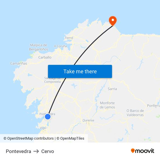Pontevedra to Cervo map