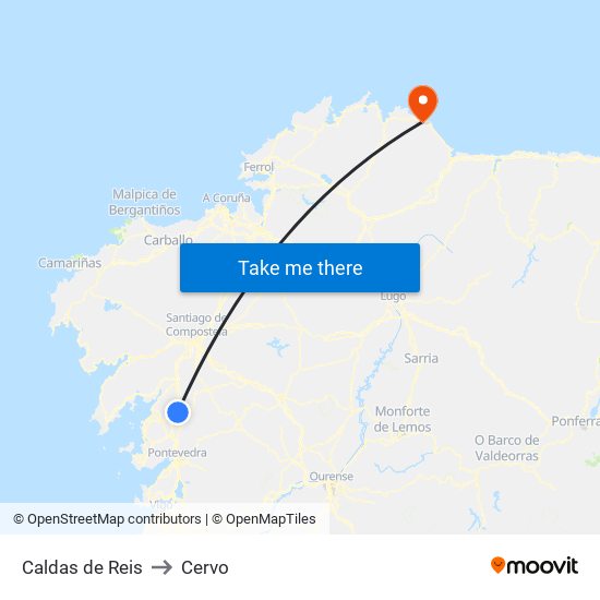 Caldas de Reis to Cervo map