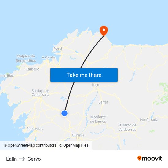 Lalín to Cervo map