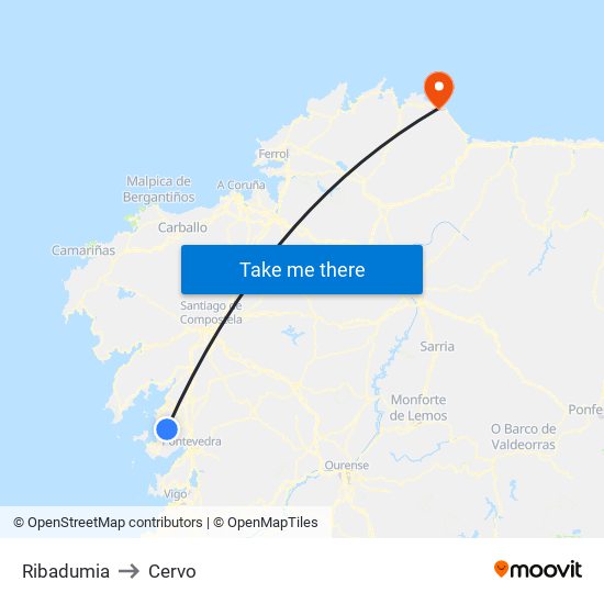 Ribadumia to Cervo map