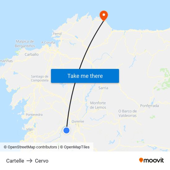 Cartelle to Cervo map