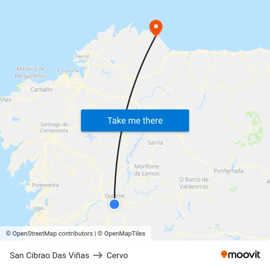 San Cibrao Das Viñas to Cervo map