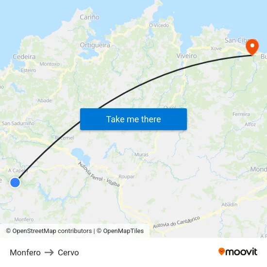Monfero to Cervo map