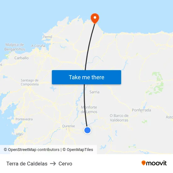 Terra de Caldelas to Cervo map
