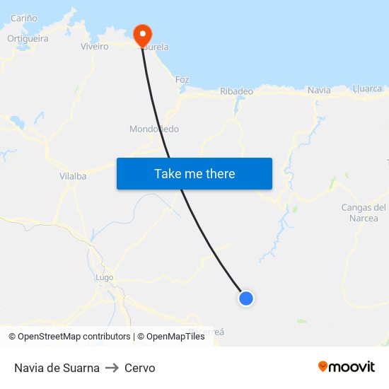 Navia de Suarna to Cervo map