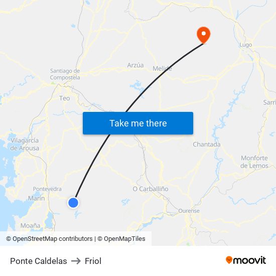 Ponte Caldelas to Friol map