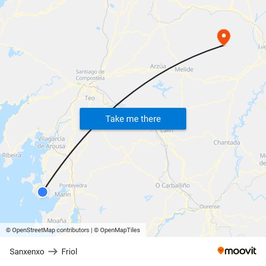 Sanxenxo to Friol map