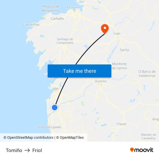 Tomiño to Friol map