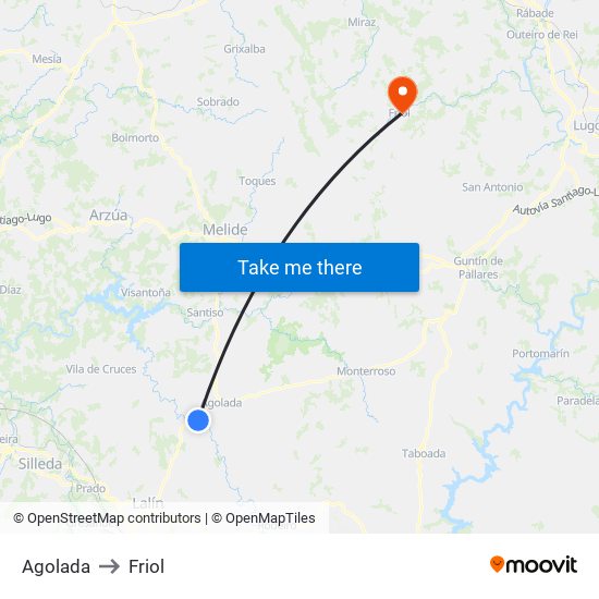 Agolada to Friol map