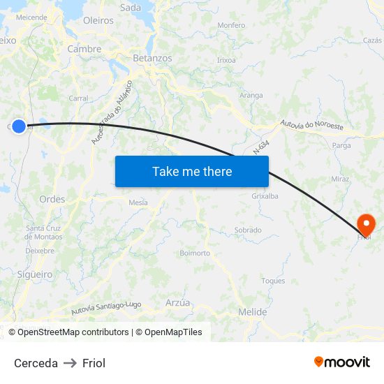 Cerceda to Friol map