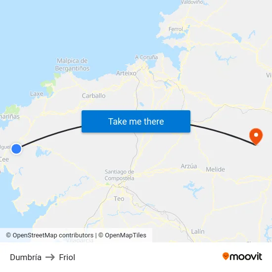 Dumbría to Friol map