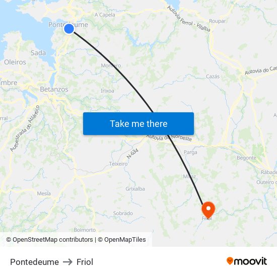 Pontedeume to Friol map