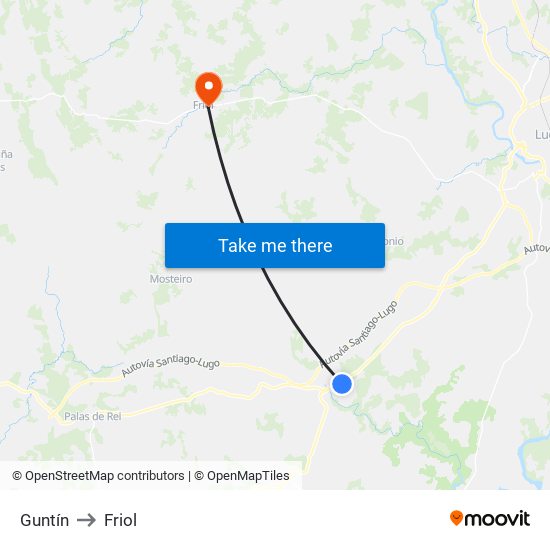 Guntín to Friol map