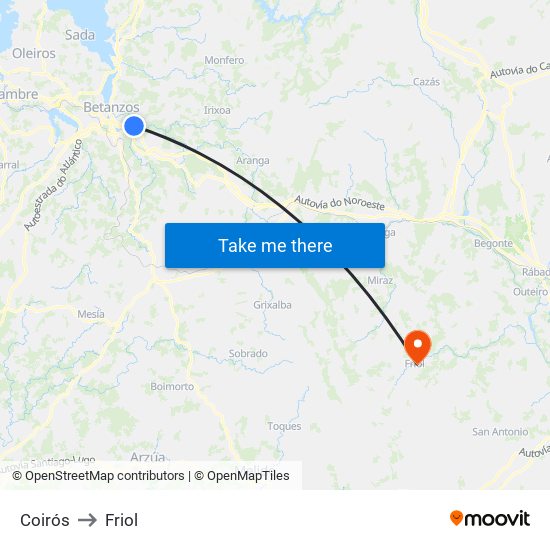 Coirós to Friol map