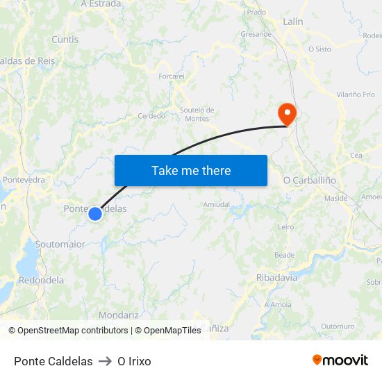Ponte Caldelas to O Irixo map