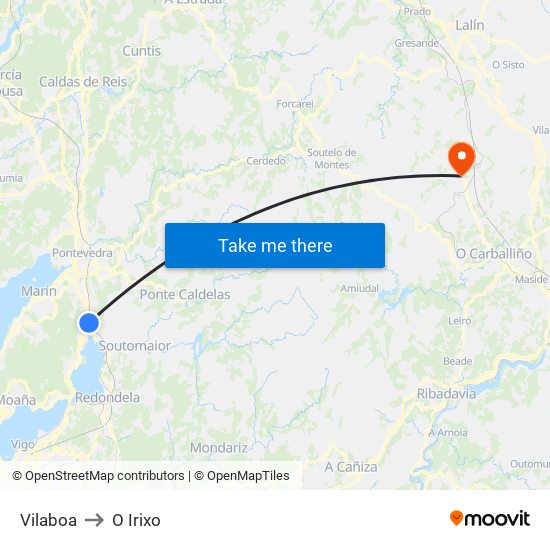 Vilaboa to O Irixo map