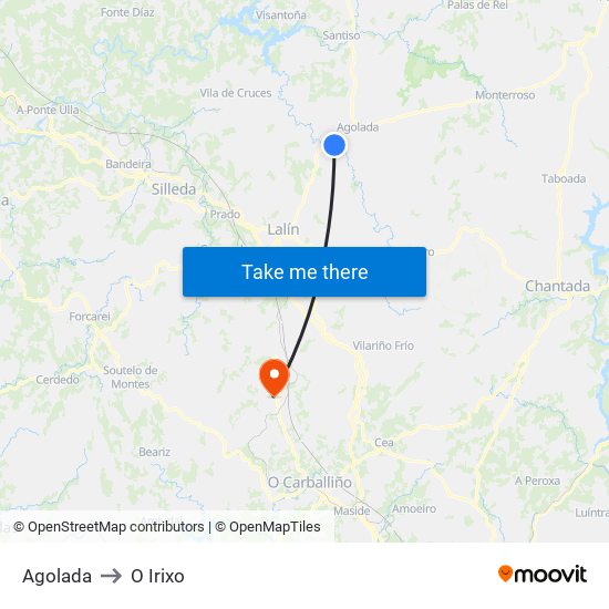 Agolada to O Irixo map
