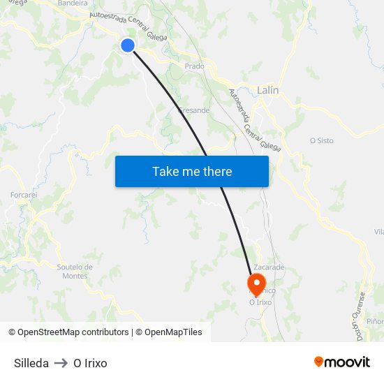 Silleda to O Irixo map