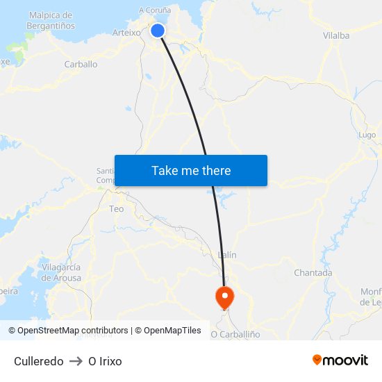 Culleredo to O Irixo map