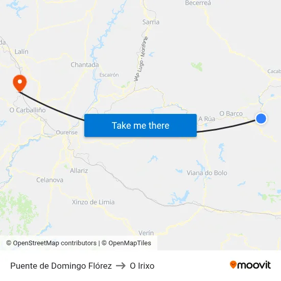 Puente de Domingo Flórez to O Irixo map