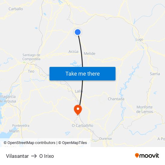 Vilasantar to O Irixo map