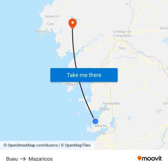Bueu to Mazaricos map
