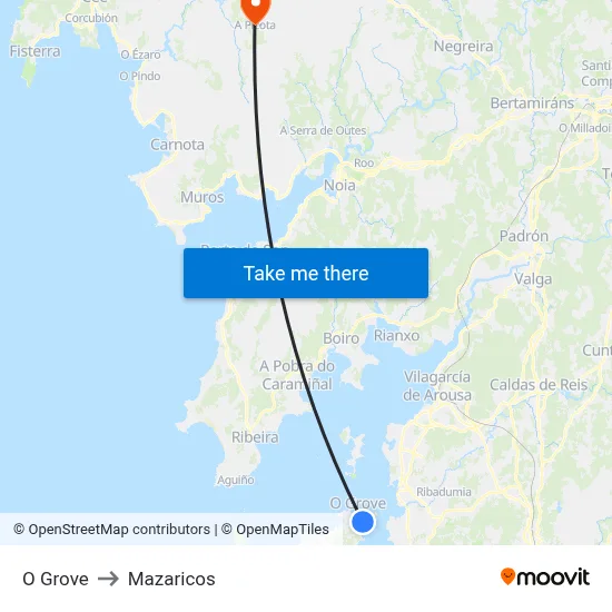 O Grove to Mazaricos map