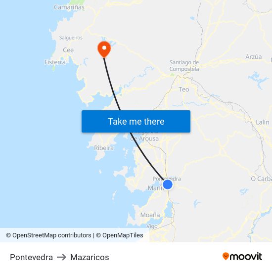 Pontevedra to Mazaricos map