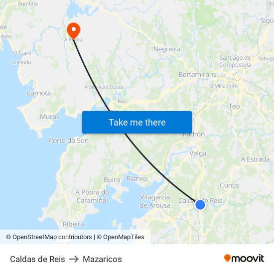 Caldas de Reis to Mazaricos map