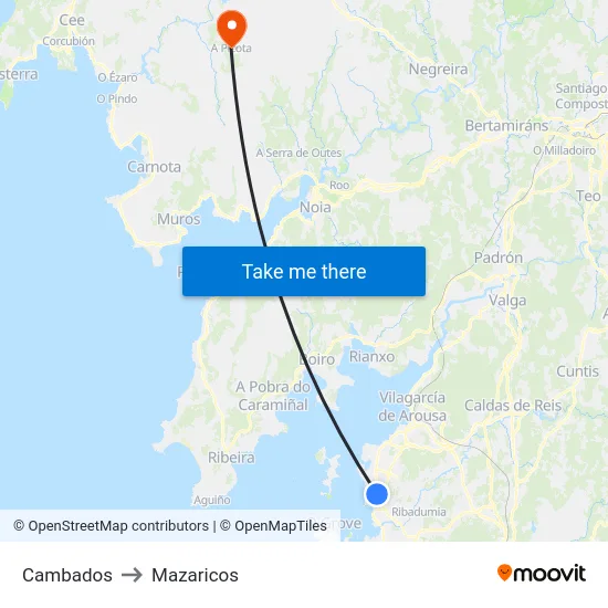 Cambados to Mazaricos map