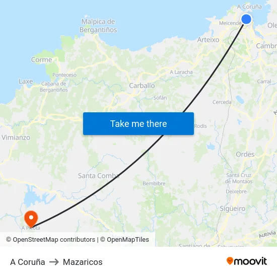 A Coruña to Mazaricos map
