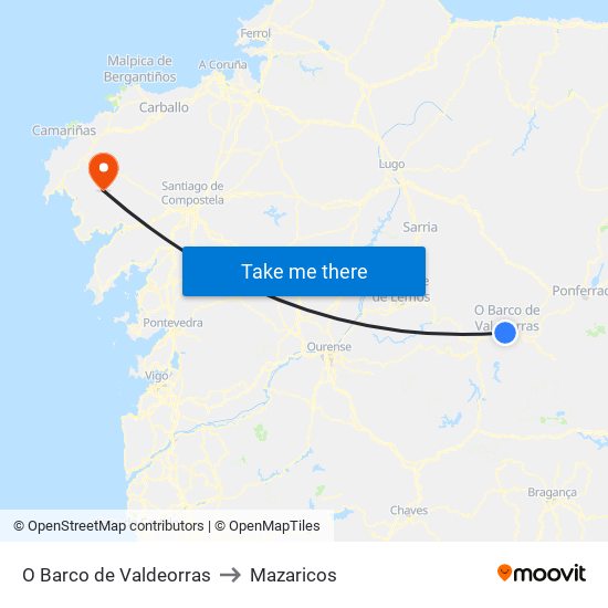 O Barco de Valdeorras to Mazaricos map