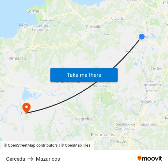 Cerceda to Mazaricos map