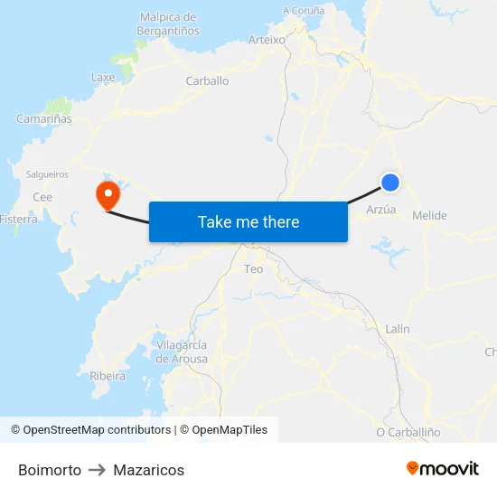 Boimorto to Mazaricos map