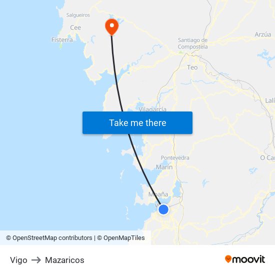 Vigo to Mazaricos map
