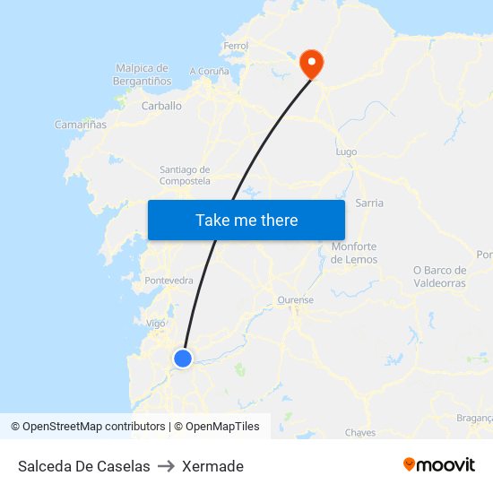 Salceda De Caselas to Xermade map