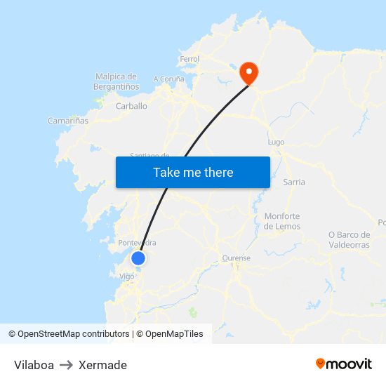 Vilaboa to Xermade map