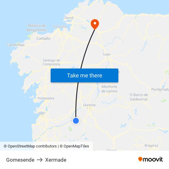 Gomesende to Xermade map