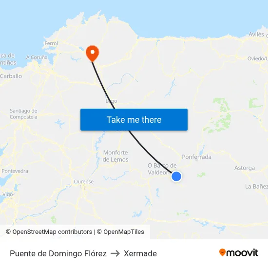 Puente de Domingo Flórez to Xermade map