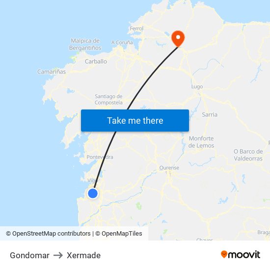 Gondomar to Xermade map