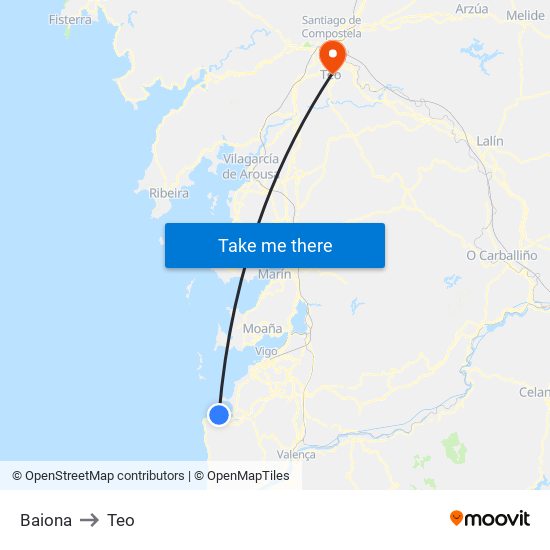 Baiona to Teo map