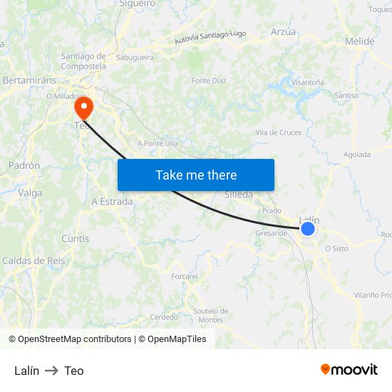 Lalín to Teo map