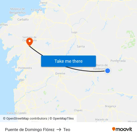 Puente de Domingo Flórez to Teo map